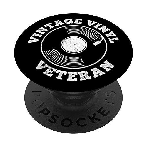Vintage Vinyl Veteran Record Turntable Gift PopSockets PopGrip- Swappable Grip for Phones  and  Tablets
