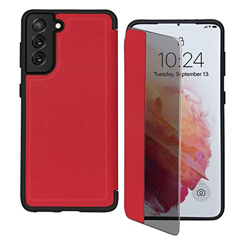 FYY Flip Case for Galaxy S21 6.2 inch?Magnetic Slim Flip Phone Case Drop Protection Shockproof Protective Cover with Window View Function for Samsung Galaxy S21 6.2 inch Red