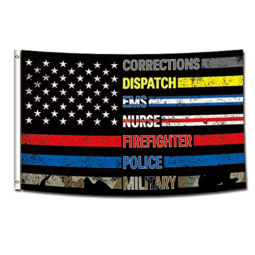 ENMOON No One Fights Alone Flag -3x5ft Vivid Color- HD Printing 150D Poly Two Brass Grommets Dorm -for Supporting Nurse Police Military Corrections Nurse Dispatch EMS Firefighter Police Military