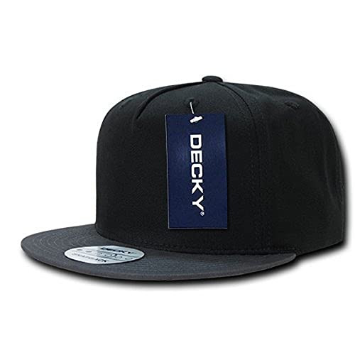 DECKY 1064-Blk-Dgry 5 Panel Cotton Flat Bill Snapback blk-Dgr Black-Dark Grey