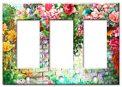 Art Plates Brand Triple Gang Rocker (Decora) Switch/Wall Plate - Floral Wall
