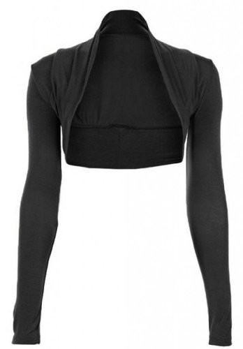 Women Long Sleeve Cropped Plain Bolero Shrug#-Black Plain Long Sleeves Bolero Shrug#UK 16-18#Women-