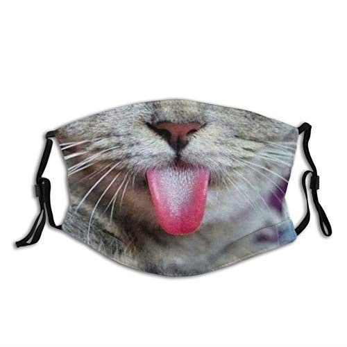 Funny Cat With Tongue Out Cute Kitten Animal Face Mask With Filter Pocket Washable Face Bandanas Balaclava Reusable Fabric Masks With 2 Filters