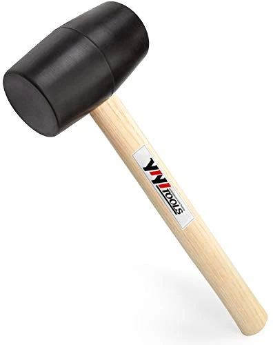 YIYITOOLS Rubber Mallet With Wood Handle 24ozBlackLightweight and Durable - Double-Faced Solid Rubber Head Hammer - Rubber Hammer - Wooden Mallet