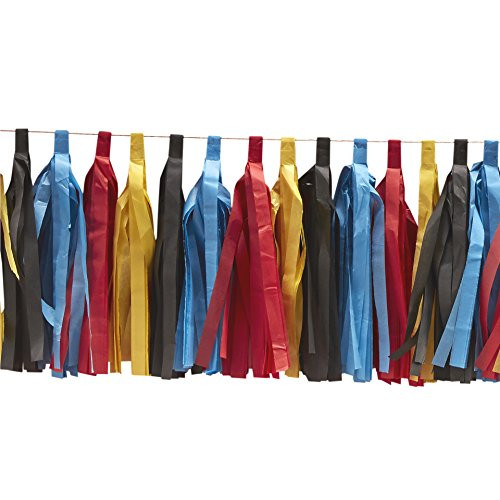Ginger Ray Comic Superhero Party Tassel Garland, Red/Blue/Yellow/Black