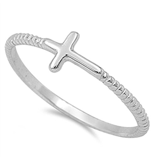Christian Sideways Cross Ring New .925 Sterling Silver Rope Band Size 5