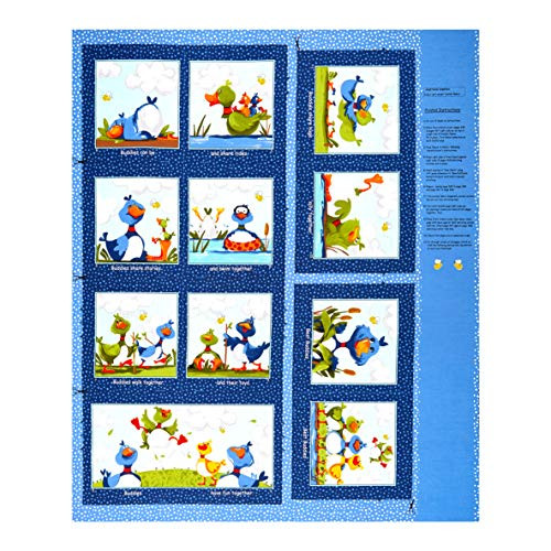 Susybee Bill  and  Bob Storybook 36in Panel Navy Quilt Fabric