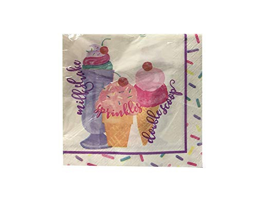 Ice Cream Treats Themed Party Disposable Tableware For Birthdays Summer Parties or Children Celebrations -120 ct Luncheon-Dinner Napkins Ice Cream Treat Design-
