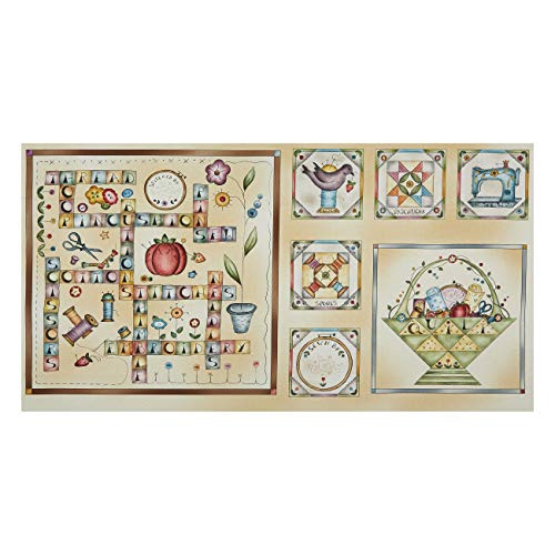 Michael Miller Fabrics Michael Miller Born Sewing Patch Words 24'' Panel Fabric Multi