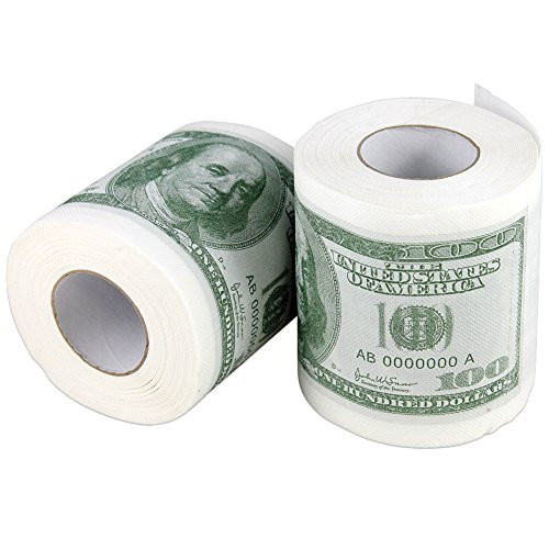 Money Toilet Paper Rolls Bathroom Tissue Novelty 100 Dollar Bills - Pack of 2