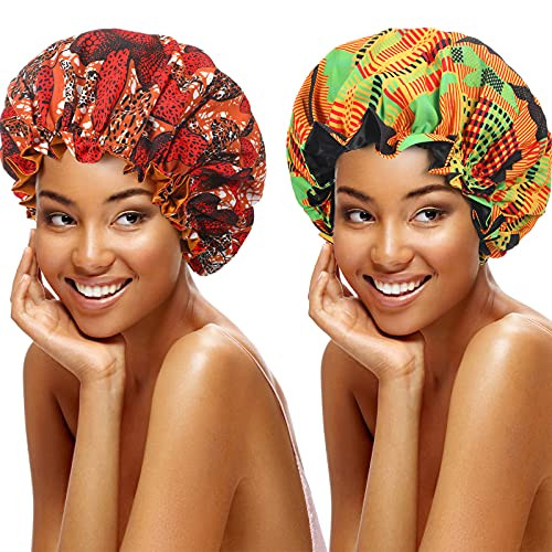 Satin Sleep Cap 2 Pieces Satin Bonnet Silky Bonnet Sleep Cap Double Layer Reversible Silky Hair Cap Sleeping Hair Bonnet Night Cap Shower Cap for Sleeping and Shower