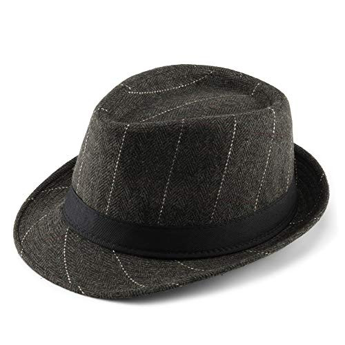 FALETO Unisex Classic Manhattan Structured Gangster Trilby Fedora Hat Brown