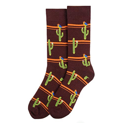 Men's Hipster Designer Brown Cactus Desert Vibe Novelty Crew Dress Socks Men's Hipster Designer Brown Cactus Desert Vibe Novelty Crew Dress Socks