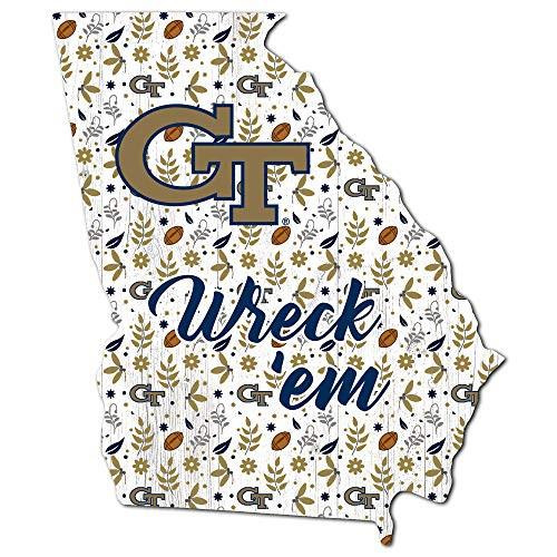Fan Creations NCAA Georgia Tech Unisex Georgia Tech Floral State Sign Team Color 12 inch