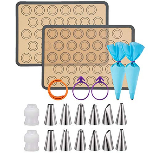 Silicone Baking Mat Macaron Mat Kit 21PCS Macaron Baking Kit2 Half Sheet Baking Mats12 Piping Tip2 Piping Bag 2 Bag Tie2 Coupler for Food Safe Baking Mat Kit--16"x11.5"- Silicone Baking Mat Macaron Mat Kit 21PCS Macaron Baking Kit2 Half Sheet Baking Mats12 Piping Tip2 Piping Bag 2 Bag Tie2 Coupler for Food Safe Baking Mat Kit--16"x11.5"-
