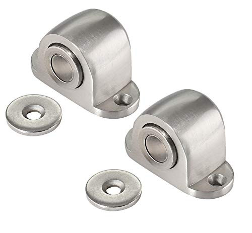 Jiozermi 2 Pack Magnetic Door Stop Catch Floor Mount Door Stopper Stainless Steel Magnetic Door Catch with Screws Modern Soft-Catch Door Catch Brushed Finish