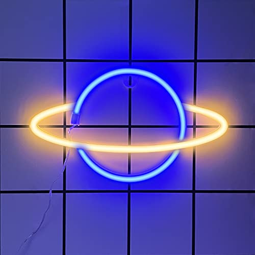 ifreelife Planet Neon Signs LED Night Light USB Charging-Battery Operated Neon Wall Lights Neon Decorative Lights for Home Bedroom Bar-Christmas-Wedding-Birthday Party -G-Planet-Bluewarm-