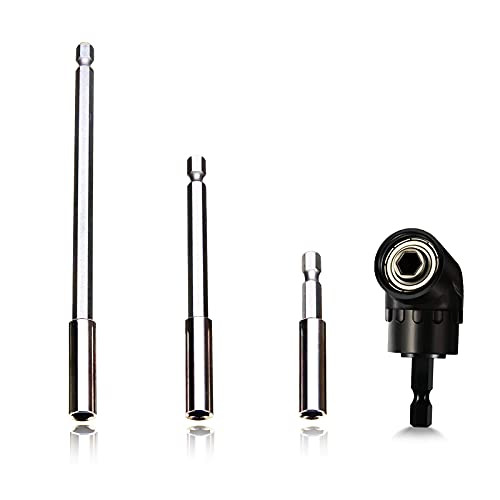 Drill Bit Extension 3 PCS Quick Release Magnetic Drill Bit Holder with Universal 1-4 Hex Shank Drill Bit Extender  plus105°Right Angle Drill Attachment Adapter Angled Screwdriver for Tight Space-YBS4