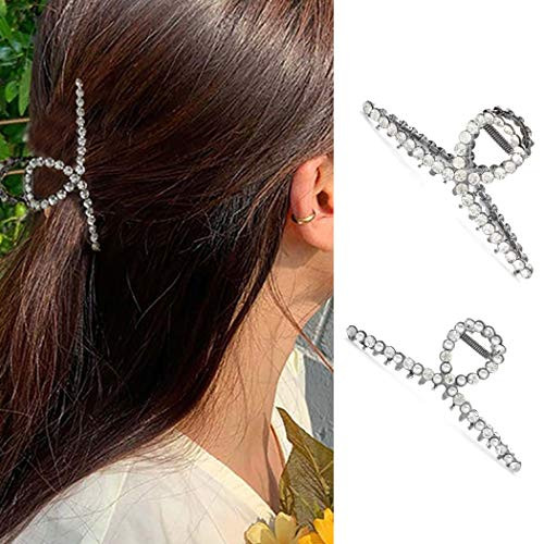 Woeoe 2PCS Metal Crystal Hair Claw Clip Silver Pearl Rhinestone Hair Claw Clips Set French Hair Catch Barrattes Strong Hold Hair Claw Clips Non-slip Jaw Clamps Accessories For Women annd Girls Woeoe 2PCS Metal Crystal Hair Claw Clip Silver Pearl Rhinestone Hair Claw Clips Set French Hair Catch Barrattes Strong Hold Hair Claw Clips Non-slip Jaw Clamps Accessories For Women annd Girls