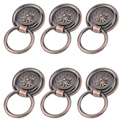 Coshar 6pcs Kitchen Cabinet Cupboard Replacement Knobs Drawer Dresser Drop Ring Handles Pulls 1.8-Inch Diameter-Red Bronze-