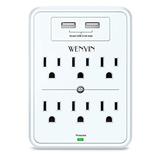 Wall Outlet Extender Surge Protector WENYIN 6 AC Outlets Multi Plug Outlet with 2 USB Ports Wall Plug Expander USB Wall Charger Outlet Splitter 1680 Joules ETL Listed for Home School Office