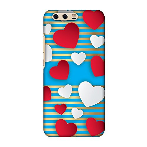 AMZER Slim Fit Handcrafted Designer Printed Snap On Hard Shell Case Back Cover for Huawei P10 - Blue Gold Lines with Hearts HD Color, Ultra Light Back Case