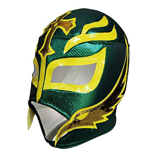 REY MISTERIO Lucha Libre Wrestling Mask -PRO - Fit- Green Yellow  and  Golden Colors - Costume Wear by Make It Count