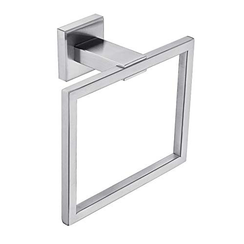 Miyili Hand Towel Holder SUS 304 Stainless Steel Bathroom Towel Ring Square Towel Hanger Wall Mount Brushed Finish D04N