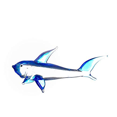 Glass Shark Figurine - Handmade Hand Blown Art Glass Sea Animal 3.5"