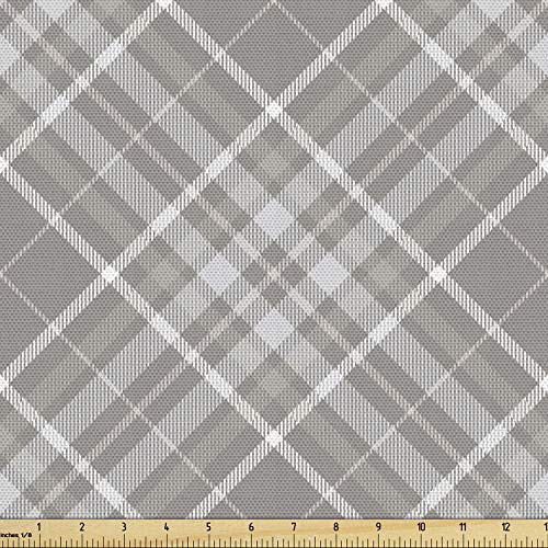 Ambesonne Abstract Fabric by The Yard Plaid Design Strokes with Geometric Details Vintage Feels Decorative Fabric for Upholstery and Home Accents 1 Yard Dimgray Pale Grey