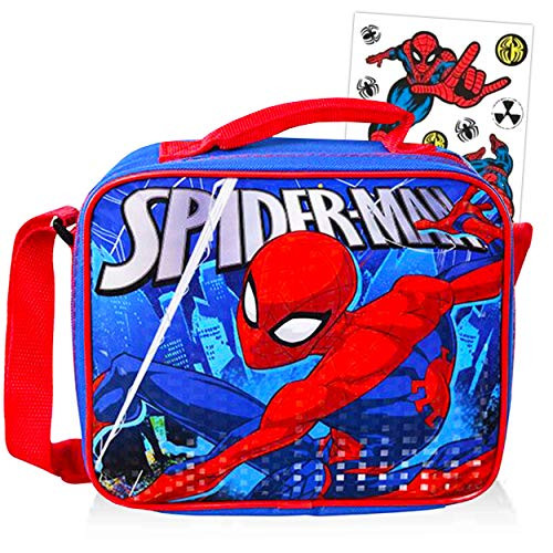 Spiderman Lunch Bag Kit Bundle ~ Spiderman Insulated Lunchbox with Spiderman Stickers for Kids Boys Girls -Spiderman School Supplies-