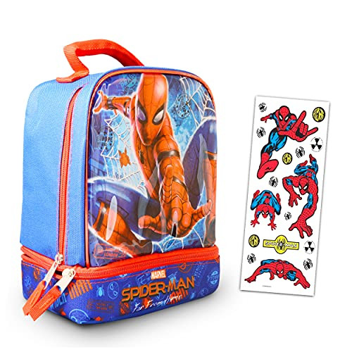 Spiderman Lunch Box Kit Bundle ~ Spiderman Insulated Lunchbox with Spiderman Stickers for Kids Boys Girls -Spiderman School Supplies-