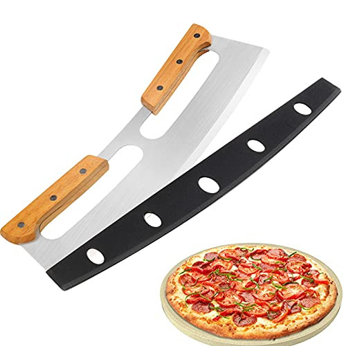 Pizza Cutter Rocker with Wooden Handles  and  Protective Cover by Zocy 14" Sharp Stainless Steel Pizza Slicer Wheel  Big Pizza Knife Cutters for Kitchen Tool -14inch-