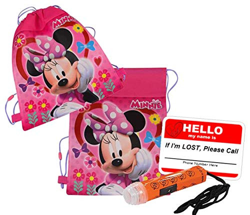 UPD Disney Minnie Mouse Inspired Girls Resuable Drawstring Halloween Trick or Treat Loot Bag!! Plus Bonus Safety First Sticker  and  Mini Halloween Flashlight Necklace!