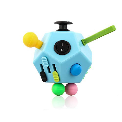 UOOEFUN 12 Side Fidget CubeFidget Toy Cube Relief Stress and Anxiety Depression Anti for Kids and Adults with ADD ADHD OCD Autism-Blue  and  Mix Colors B3-