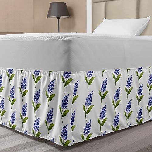 Ambesonne Flower Elastic Bed Skirt Delicate Floral Pattern with Watercolor Paint Lilac Wrap Around Fabric Bedskirt Dust Ruffle for Bedroom Twin-Twin XL Lilac Green