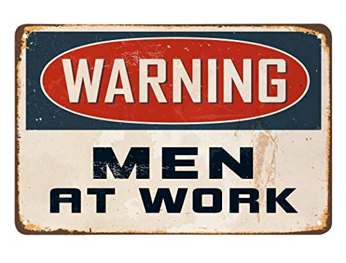 AOYEGO Men at Work Warning Tin Sign Vintage Metal Tin Signs for Cafes Bars Pubs Shop Wall Decorative Funny Retro Signs for Men Women 8x12 Inch