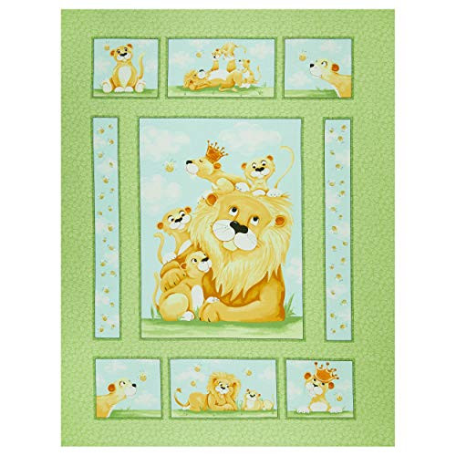 Clothworks Fabrics Susybee Lyon The Lion 36'' Quilt Panel Fabric Green