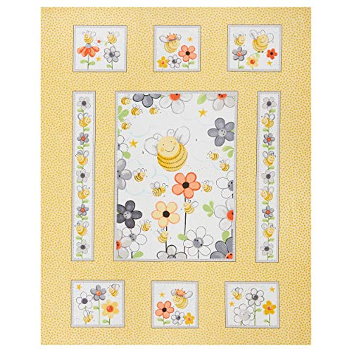 Clothworks Fabrics Susybee Sweet Bees 36'' Panel Fabric Yellow