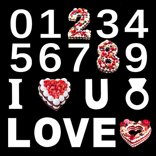 12Inch Alphabet Number Cake Stencils 10 Pcs 0-9 Number Cake Template  and  6 Pcs Alphabet Cake Template with a Heart-Shaped Cake Template and a Big Diamond Ring Shape Template for Special Cake Making