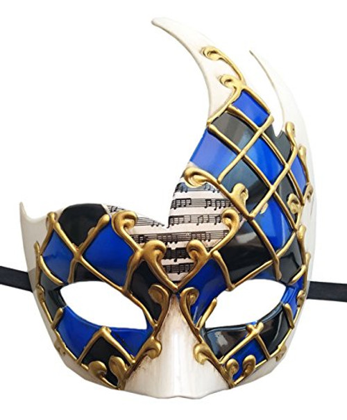 Coolwife Men's Masquerade Mask Vintage Venetian Checkered Musical Party Mardi Gras Mask -Blue-Black A- Coolwife Men's Masquerade Mask Vintage Venetian Checkered Musical Party Mardi Gras Mask -Blue-Black A-