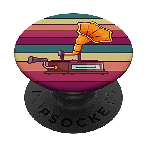 Vintage Vinyl Record Player Horn Speaker Turntable Retro PopSockets PopGrip- Swappable Grip for Phones  and  Tablets