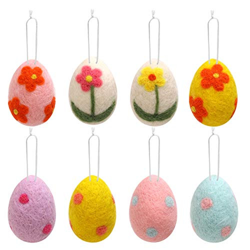 Easter Egg Hanging Ornament 8 PCS Felt Painted Eggs Crafts Ornaments for Spring Easter Tree Hanging Decoration Party Supplies Home Decor