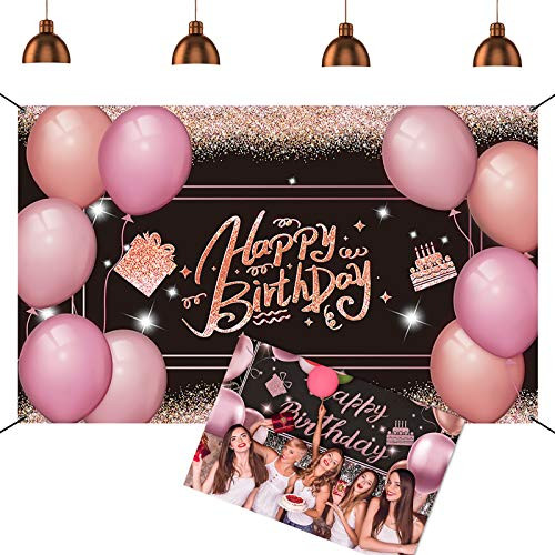 iProtech 7x5ft Happy Birthday Party Backdrop Banner Black and Rose Gold Pink Glitter Balloons Photography Background Women Sweet Sparkle Shinning Dots Bday Banner Cake Table Decorations Photo Booth iProtech 7x5ft Happy Birthday Party Backdrop Banner Black and Rose Gold Pink Glitter Balloons Photography Background Women Sweet Sparkle Shinning Dots Bday Banner Cake Table Decorations Photo Booth