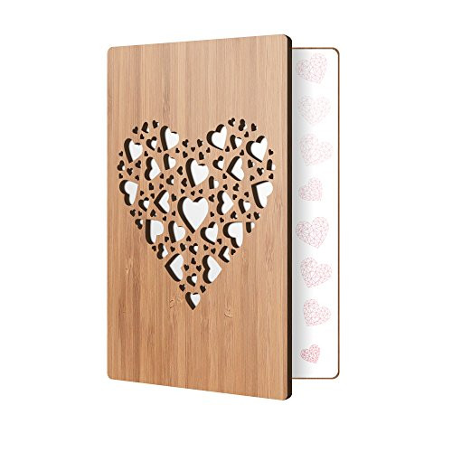 Thinking Of You Cards Handmade With Real Bamboo Wood- Wooden Card Perfect To Say I Love You Happy Anniversary Just Because Or A Great Gift For Valentines And Mothers Day