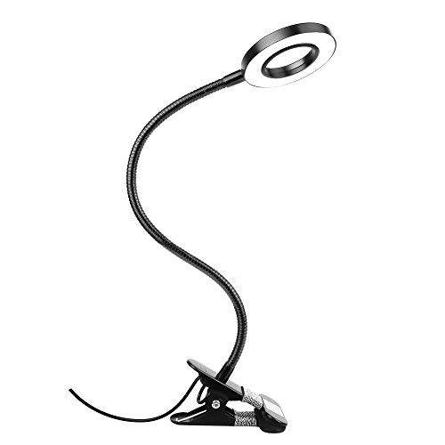 Clip on Light 48 LED USB Desk Lamp 3 Color Modes 10 Brightness Reading Light Flexible Gooseneck Clamp Lamp Bed Night Clamp Ring Light for Headboard Computer Gaming Video Conference Craft Sewing