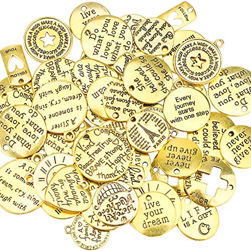 60pcs Antique Gold Inspiration Words Charms Craft Supplies Pendant Round Bead Charms for DIY Necklace Bracelet Jewelry Making Crafting Findings Accessory 60pcs Antique Gold Inspiration Words Charms Craft Supplies Pendant Round Bead Charms for DIY Necklace Bracelet Jewelry Making Crafting Findings Accessory