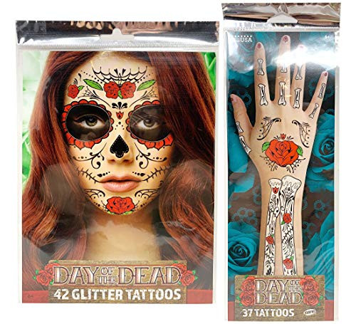 Day of The Dead Face Tattoos Day of the Dead Costumes for Women Day of the Dead Mask Day of the Dead Decorations Day of the Dead Costume Temporary Face Tattoos -Large Rose-