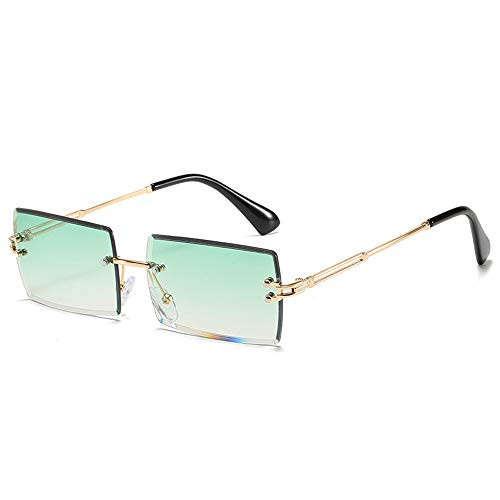 Heptagram Rimless Rectangle Sunglasses for Women Square Fashion Frameless Small Vintage Buffs Glasses for Men shades -Green-