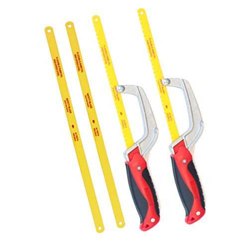 ACXMKEX Compact Mini Hacksaw 2 Pack Aluminum Frame with 3 Pieces Bi-metal HSS Replace Blades - Hand Operated Close Quarter Metal Hand Saw Small Hack Saw Red HS001R-2